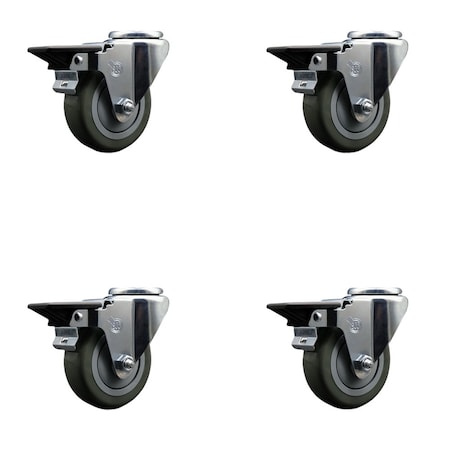 Service Caster 3.5'' Gray Poly Wheel Swivel Bolt Hole Caster Set with Posi Lock Brakes, 4PK SCC-BH20S3514-PPUB-PLB-4